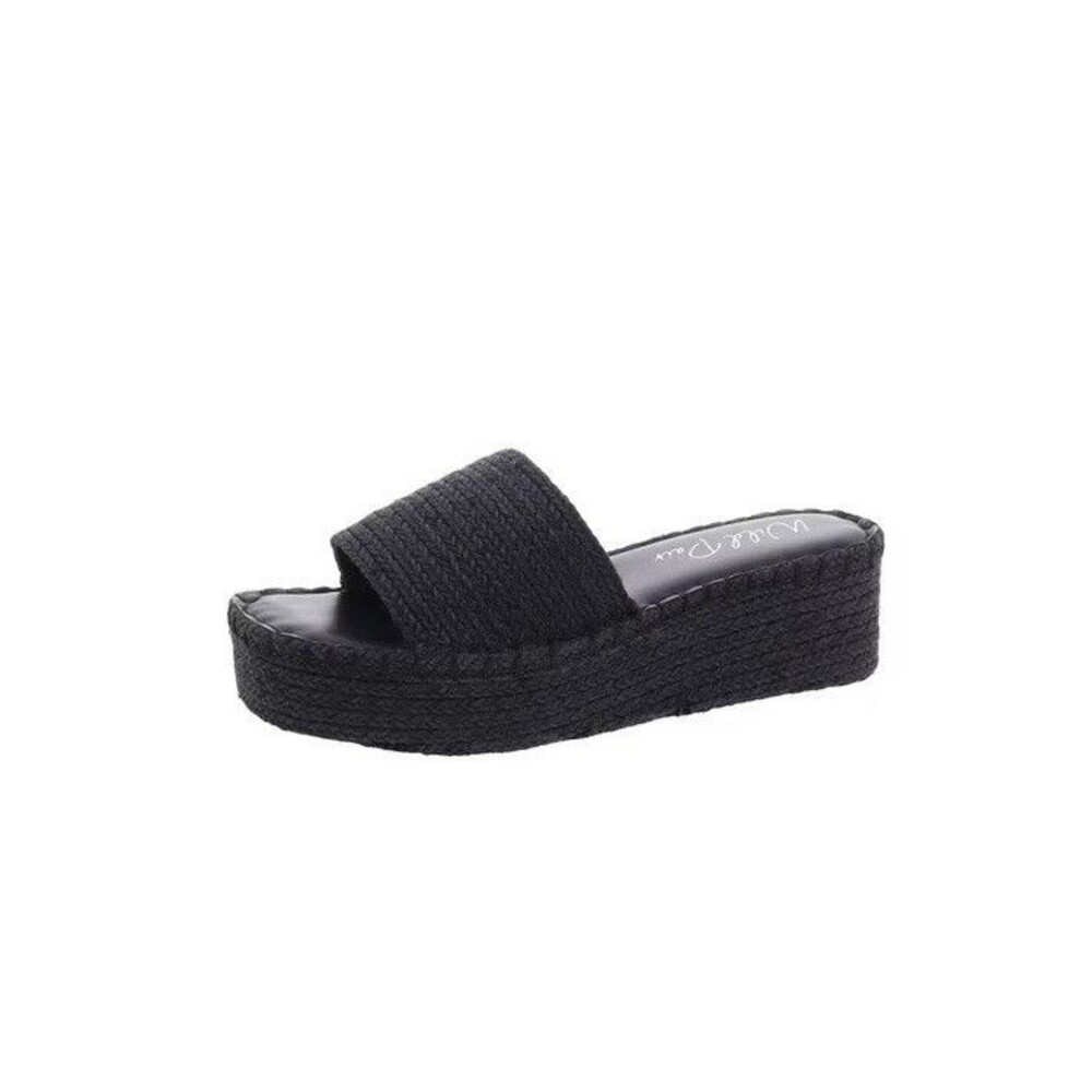 Wild Pair Womens 8 M Black Jute Shermer Slip On Wedge Sandals NIB RT9